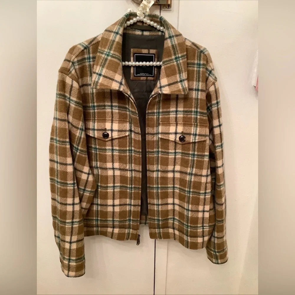 Todd Snyder Wool Bouclé Double Zip Jacket Brown Green Plaid Lined Men’s XL H2F​​